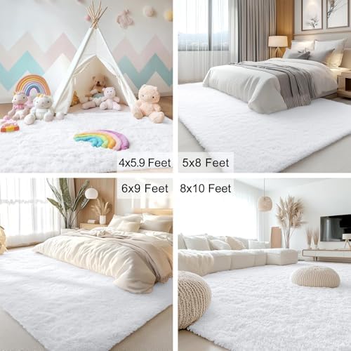 OLANLY 7x8 Machine Washable Large Area Rugs for Living Room, Bedroom, Soft Fluffy Shaggy Bedside Rug, Indoor Floor