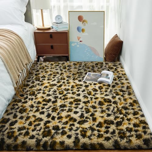 Ophanie Leopard Rugs for Bedroom Living Room, Cheetah Print Rug Fluffy Shag Large Fuzzy Plush Soft Throw,Large Shaggy