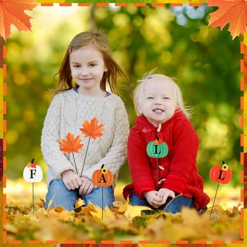 6 Pcs 12'' Fall Outdoor Decor Garden Stakes Fall Pumpkin Scarecrow Maple Leaves Metal Yard Sign Yard Stakes Outdoor Autumn Thanksgiving Decorations for Planter Lawn Patio Walkway Porch