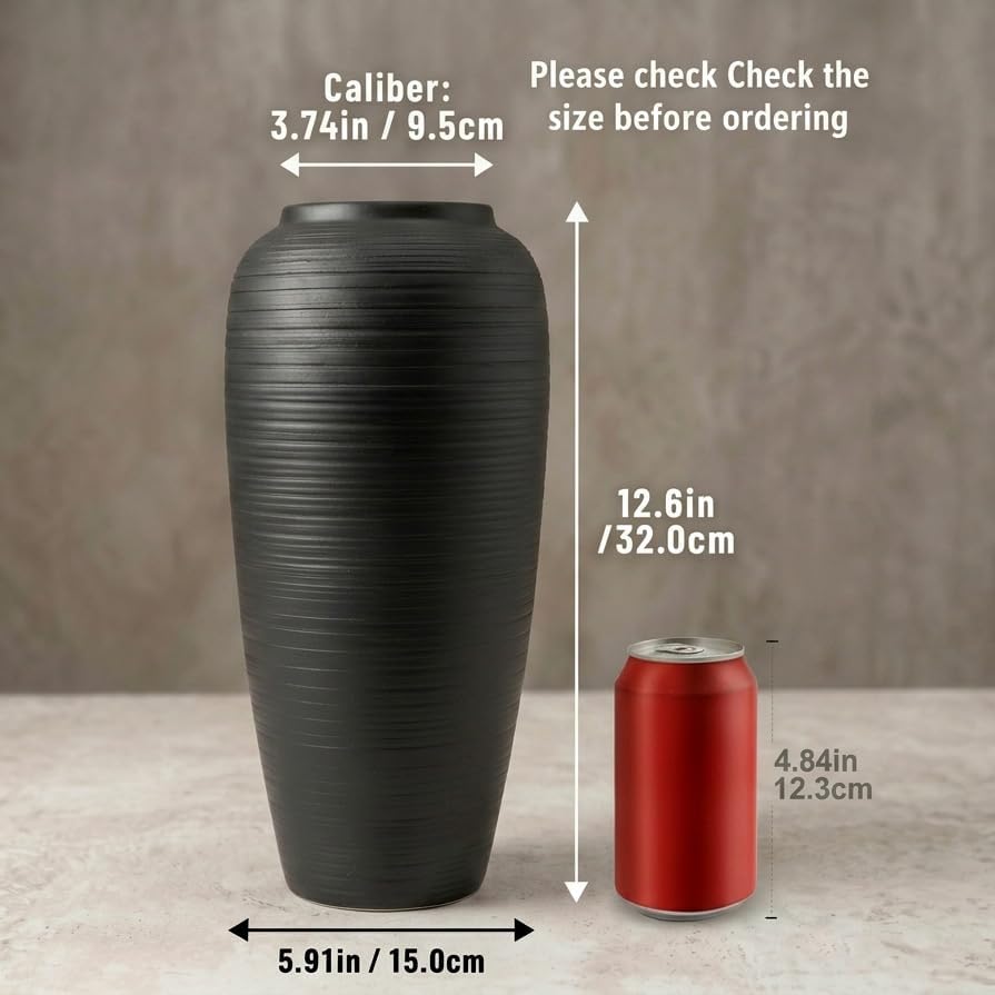 Matte Black 12.6" Ceramic Vase / Matte Black - 12.6" Tall