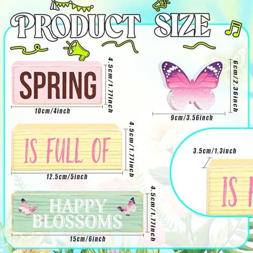 Spring Decoration Wooden Tiered Tray Decor – Butterfly Spring Stacked Block Sign with Floral Accents – Farmhouse Tabletop Spring Decor for Shelf Mantel Seasonal Home Display
