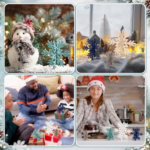 Bucherry 12 Pcs Wooden Snowflakes Table Decor,White, Blue, Green, Gray