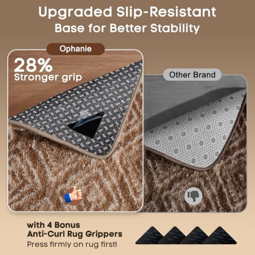 Ophanie 8x10 Brown and White Diamond Striped Rugs for Living Room,Large Fluffy Shag Fuzzy Plush Soft Carpets,Shaggy Rug