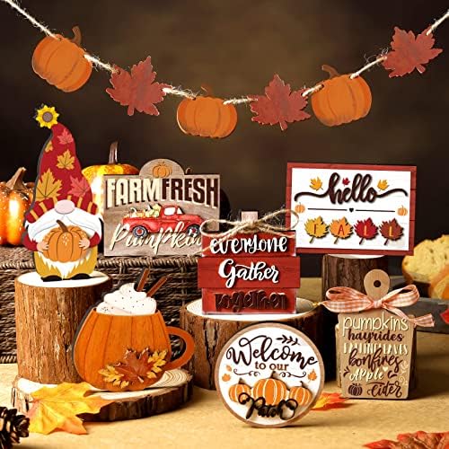 BBTO 13 Set Fall Tiered Tray Decor Rustic Farmhouse 3D Layered Wooden Signs
