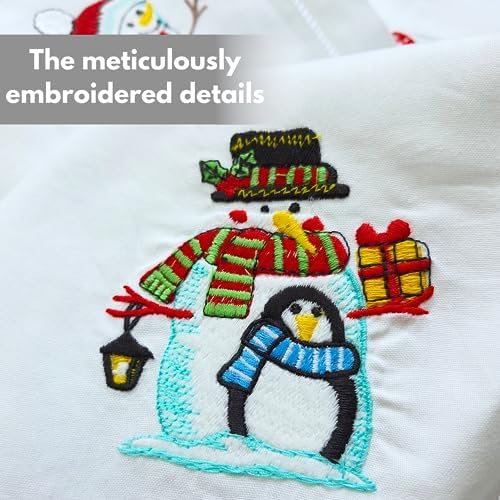HCRAFT Embroidered Cotton Table Napkin, Cloth Napkins Set of 4 18"x18" Snowman Napkin Square Fabric, Dining Room, Napkins Cloth Machine Washable, Christmas Napkins, Great Present Ideas