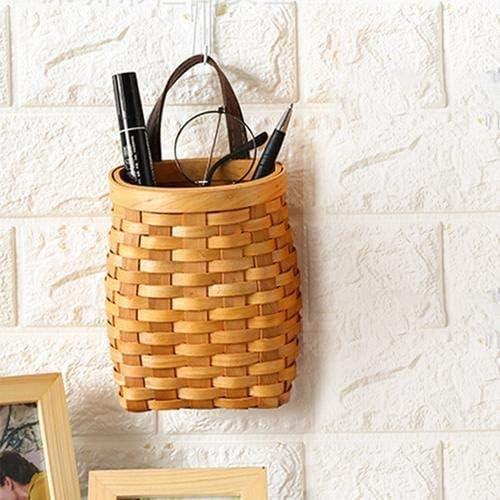 Hand-Woven Wood Storage Basket Portable Wall Hanging Flower Basket Organizer Fruit Vegetable Rattan