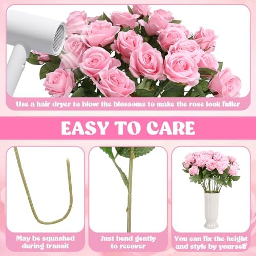 36 Pcs Silk Pink Rose Bouquet Bridal Artificial Flowers Mother Day