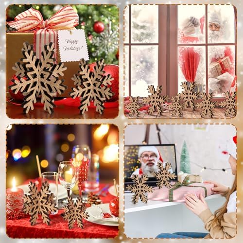Bucherry 12 Pcs Wooden Snowflakes Table Decor,Rustic Color