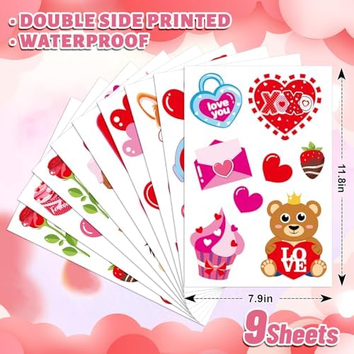 Whaline 9 Sheets Valentine's Day Cartoon Window Cling Stickers Red Pink Love Heart Cake Gnome Reusable Window Decals for Wedding Anniversary Party Home Office Classroom Decoration