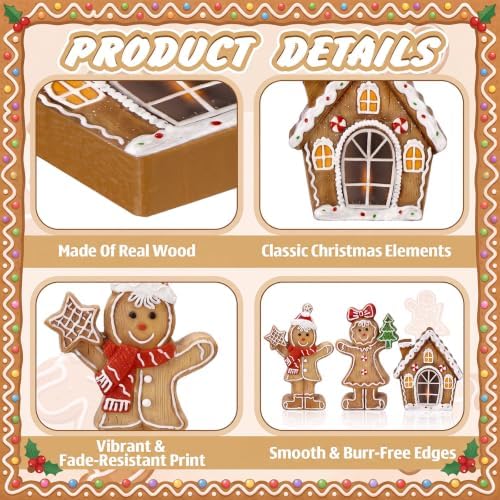 Suzile 3 Pcs Christmas Gingerbread Wooden Table Decorations