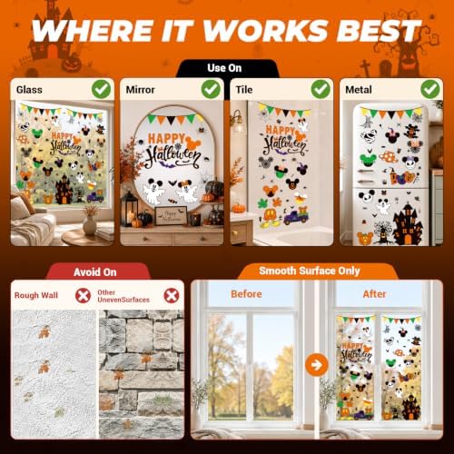 Halloween Window Clings, 7 Sheet Cute Themed Pumpkin Spider Halloween Party