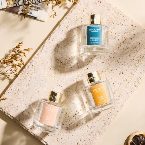 Airkeep Reed Diffuser Set of 3,Fresh Linen Ocean Mist&Sea Salt Citrus Lemon Oil Reed Diffusers for Bedroom Living Room