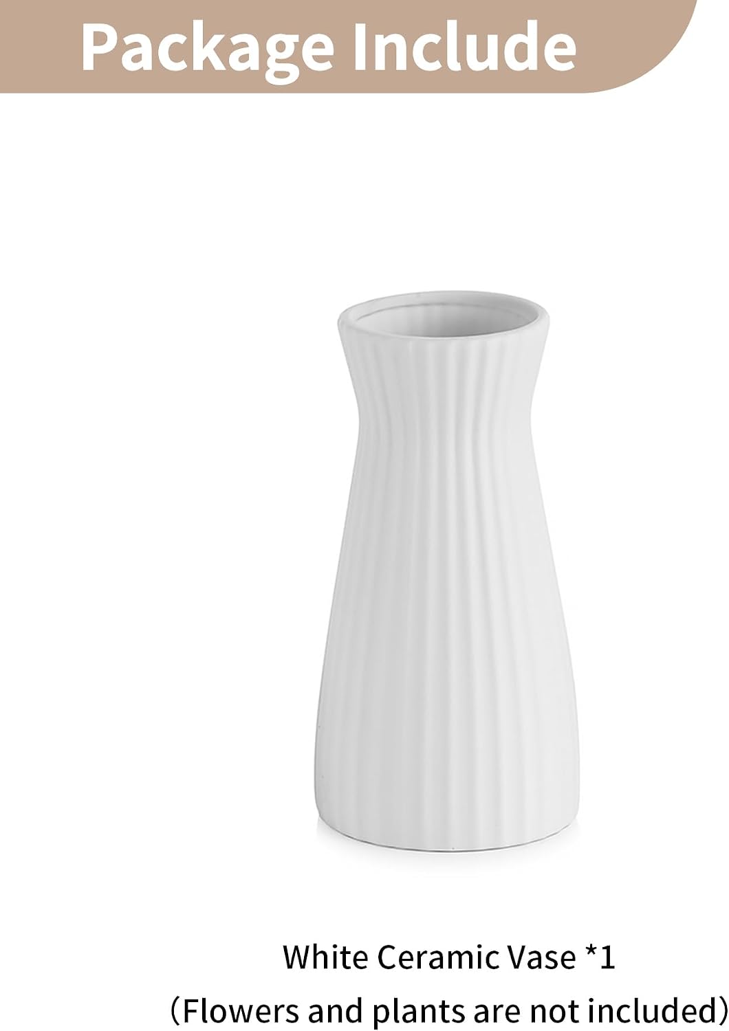 Ceramic Flower Vase / Ribbed / White