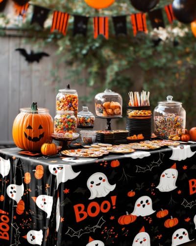Pureegg Plastic Table Cloth Disposable 54x108 Inch 10 Pack Halloween Black