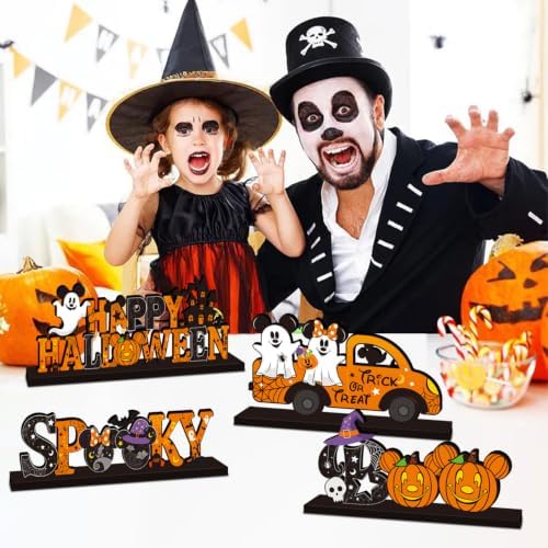 4pcs Halloween Table Decorations Mouse Wood Centerpieces