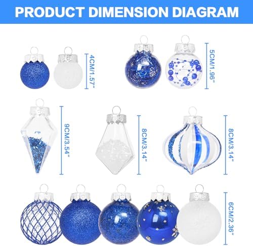 34PCS Blue/White Christmas Ball Ornaments Set for Tree Decorations