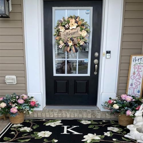 Spring Summer Wreath for Front Door,Farmhouse White Floral Porch Decor