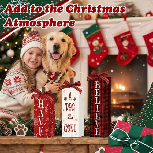 Britimes Tray Decor, 3 Pack, Wooden Table Signs, Dog Christmas