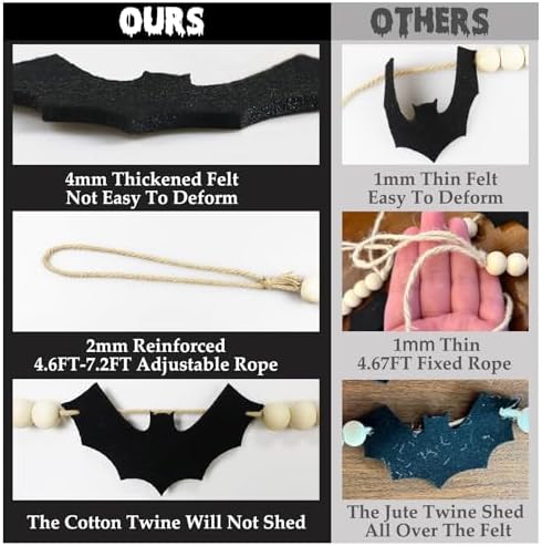 CESOF Halloween Garland Mantel Decor, Hanging Felt Bat Garland Adjustable