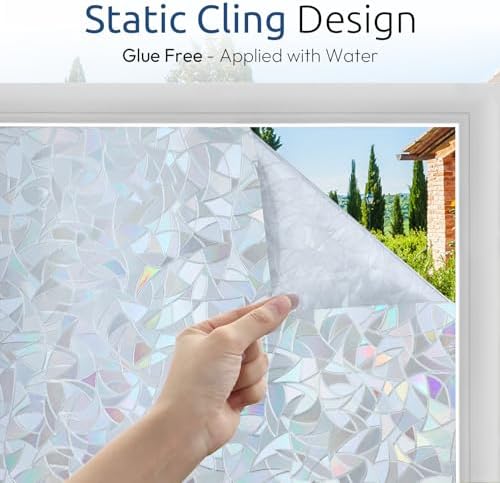 rabbitgoo Rainbow Window Privacy Film, Static Cling, Silver, 29.5" x 118.1"