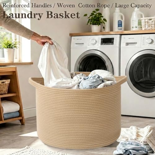 90L Extra Large Blanket Basket,Woven Rope Laundry Basket-Camel