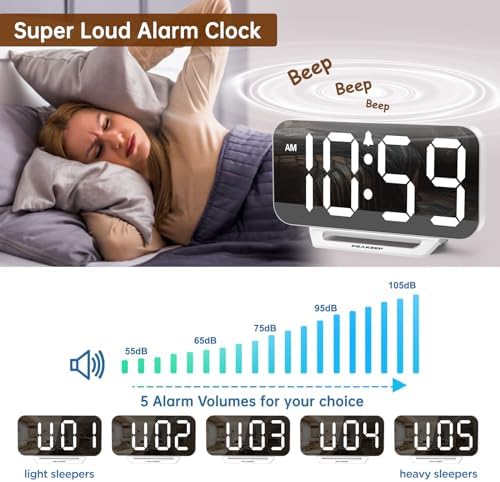 Peakeep Slim Digital Mirror Aesthetic Alarm Clock for Bedrooms Desk Decor