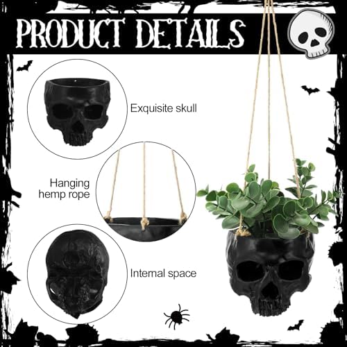 2 Pack Halloween Hanging Skull Planter with Rope