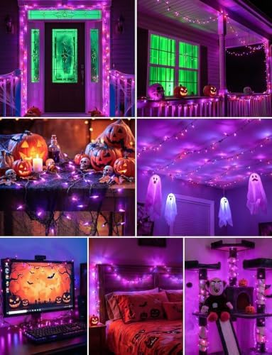 Minetom Halloween String Lights Outdoor, 98 Feet 300 Led Christmas Lights with 8 Lighting Modes for Halloween Party Christmas Xmas Tree Lights Decor(Purple)
