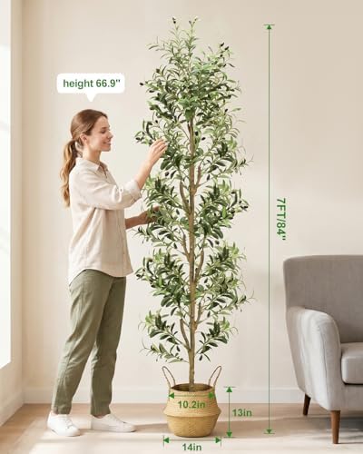 Olive Trees Artificial Indoor 7Ft Tall Faux Plants Large Fake Olivos Tree