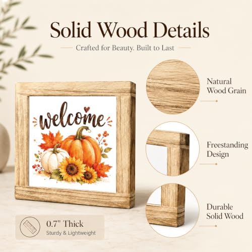 Fall Wood Sign, Welcome Pumpkin Sunflower Tabletop Decor