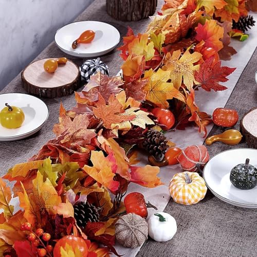 Sggvecsy 3 Pack Fall Maple Leaf Garland 5.7Ft/Piece Artificial Autumn Maple Leaves Garland Fall Leave Vines with Hanging Foliage for Home Indoor Outdoor Fireplace Wedding Thanksgiving Party Decor