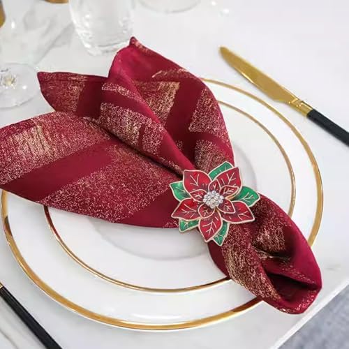 Christmas Napkin Rings Set of 12,Poinsettia Flower Napkin Rings Christmas Holders Metal Napkin Buckle for Wedding Party Birthday Table Decoration Dinning