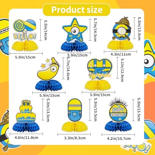 TONIFUL Happy Birthday Yellow Cartoon Themed Table Honeycomb Centerpieces