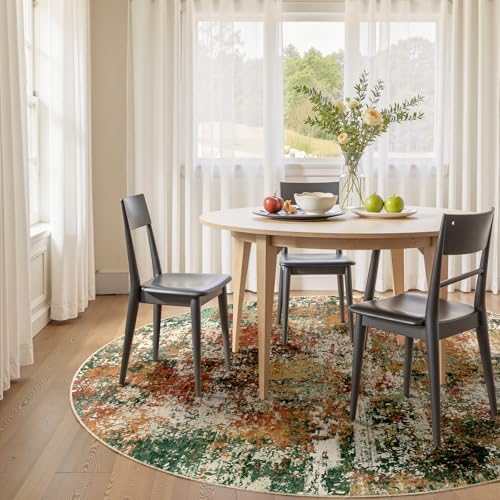 RELEANY Washable Round 4ft Area Rug for Living Room Green Multi