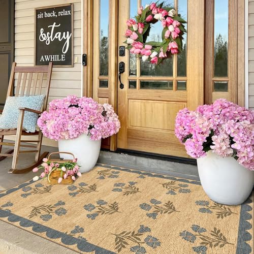 3x5 Floral Entry Rug - Washable Indoor Outdoor Mats for Front Door