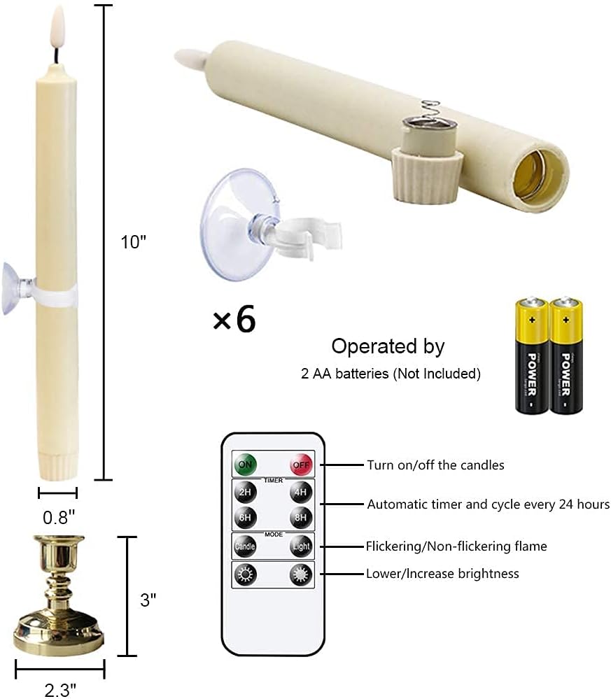 Wondise Flameless Window Candles with Timer & Remote, 10" Battery Operated | 3D Wick LED Flickering Window Candles for