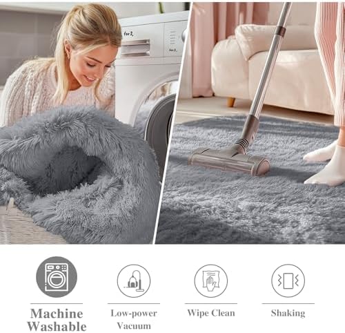 OLANLY Light Grey Round Rugs for Bedroom - Machine Washable, 4 ft Circle Area Rugs for Living Room, Soft and Fluffy