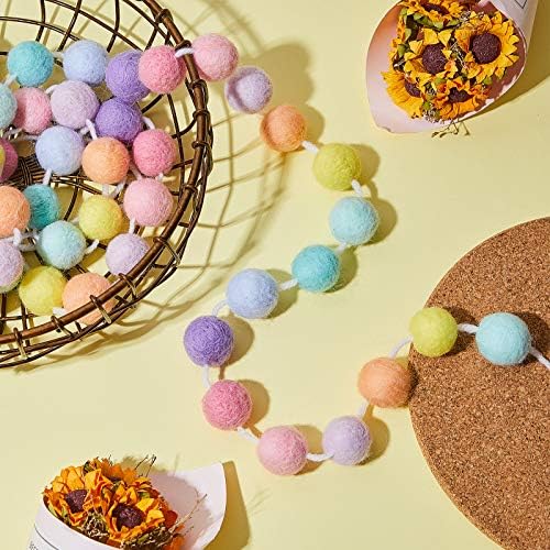 WILLBOND 2 Pc 6.5 ft Wool Felt Pom Ball Garland,Multiple Colors