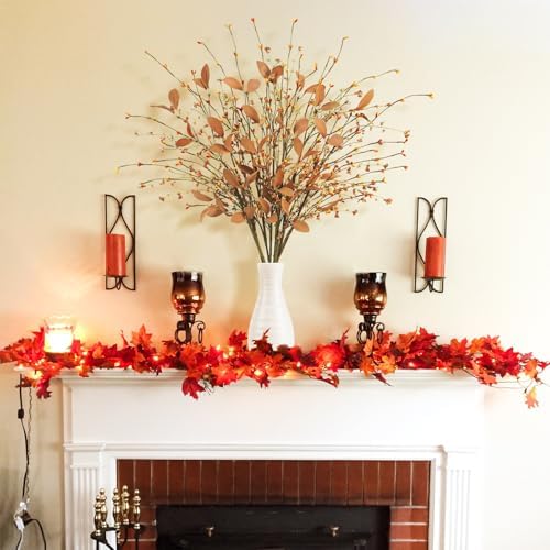 8 PCS Fall Stems, 29.5 Inch Fall Leave Stems with Autumn Berry