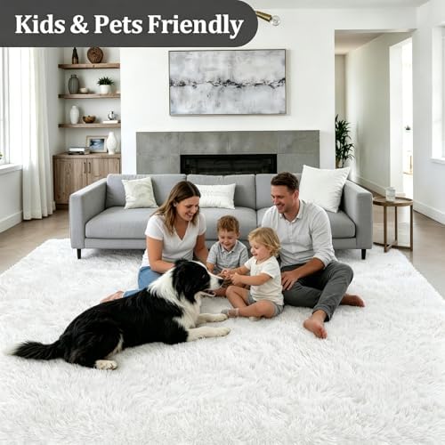 Area Rug Living Room Bedroom: 5x7 Fluffy Plush Shag Carpet Ivory