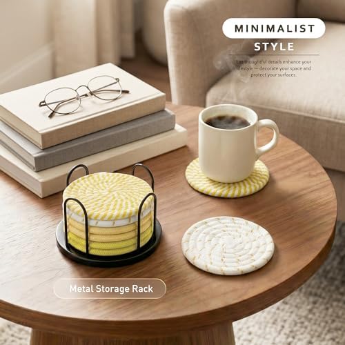 Lazebox Coasters Set of 8 for Drinks, 4 Inch Large Coasters for Coffee Table, Tabletop Protection for Hot & Cold