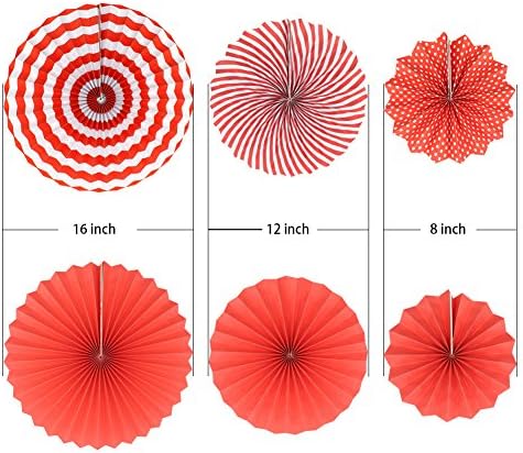 6-Pack Red Party Decorations, Hanging Paper Fans Wall Decor