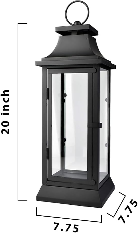 Serene Spaces Living Black Metal Hurricane Lantern with Clear Glass Panels – Hanging or Tabletop Decorative Lantern for