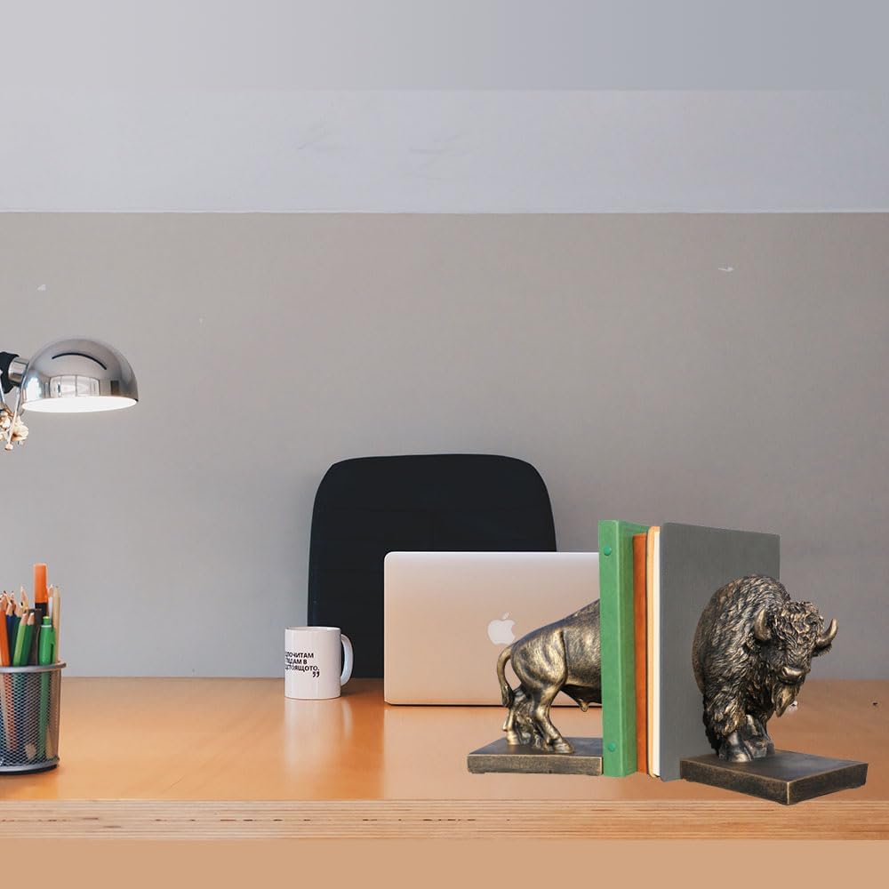 Art bookend / Polyresin Buffalo Bookend / Set of 2