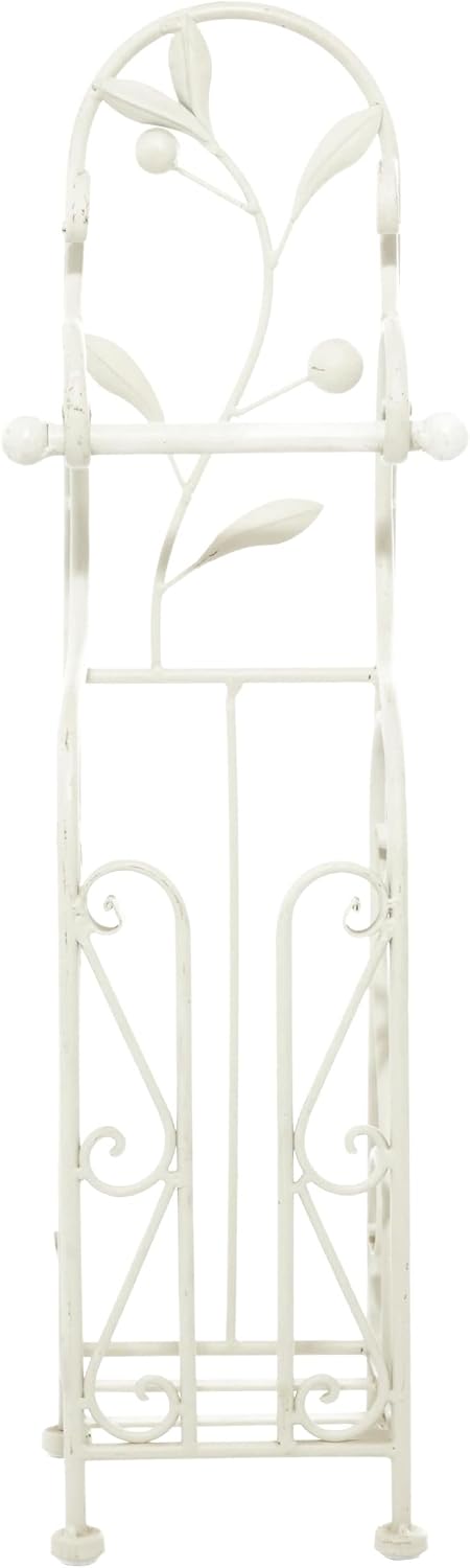 Deco 79 Metal Scroll Toilet Paper Holder with Space to Hold 3 Rolls, 8" x 6" x 24", Cream
