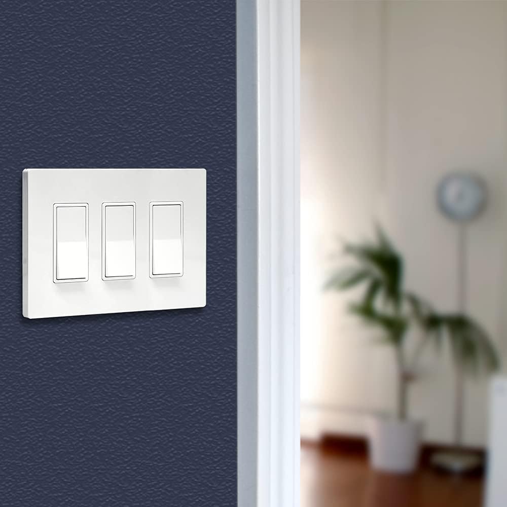 BESTTEN [4 Pack] 3 Gang Screwless Decorative Outlet Cover, Mid-Size Wall Plate, H4.88" x W6.74", Faceplate Cover for