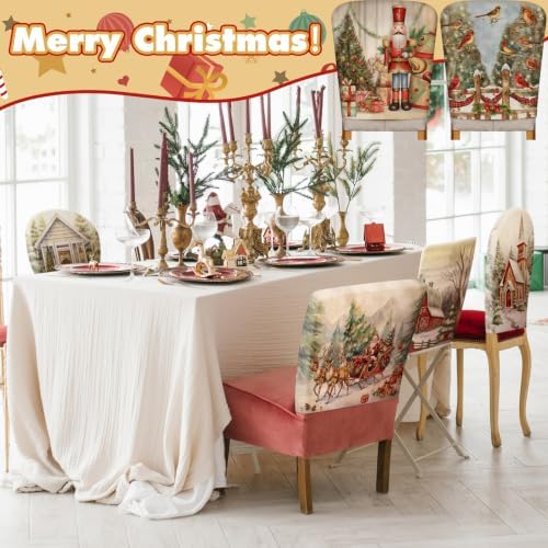 Moukeren 6 Pcs Christmas Chair Cover Set Stretch Dining Chair Back Covers Christmas Nutcracker Red Truck Slipcovers Farmhouse Removable Elastic Seat Protector for Xmas Party Dining Home Kitchen Decor