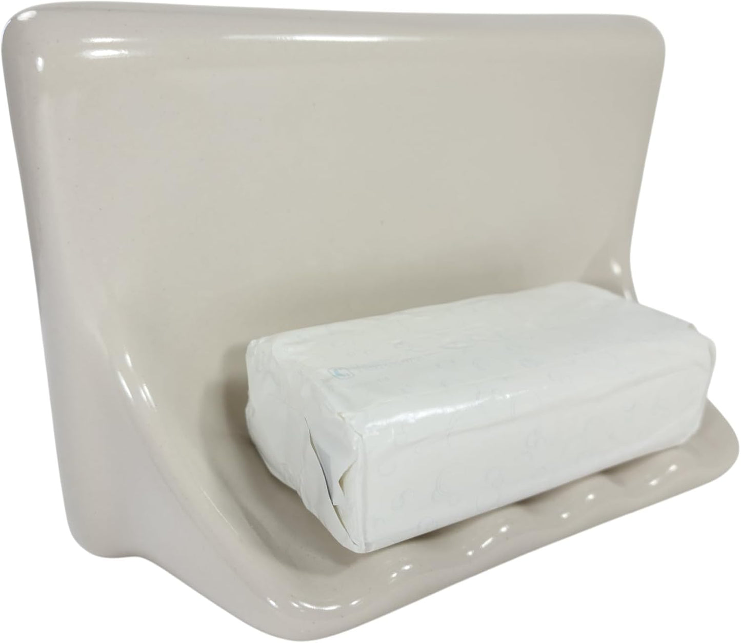 Bone Almond Ceramic Soap Dish Shower Tray Tile in Installation Vintage Mid Century Modern / Beige