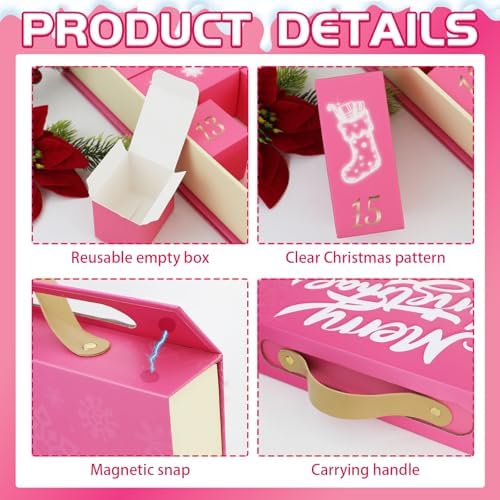 Christmas Advent Calendar, Empty Advent Calendar to Till Yourself, 24 Days Christmas Countdown Advent Calendar, Reusable Countdow Boxes, Xmas Gifts for Boys Girls Teens Adults