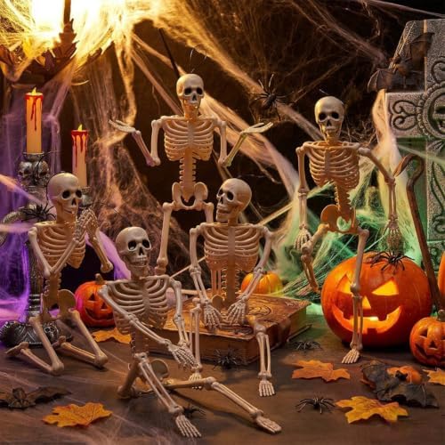Anditoy 5 Pack 16" Full Body Halloween Skeletons Decorations Movable Joints Posable Hanging Skeleton for Indoor Outdoor Yard Halloween Decor Party Supplies